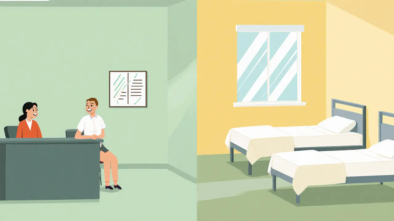 Přátelské prostředí krizového centra s terapeutem a klientem.