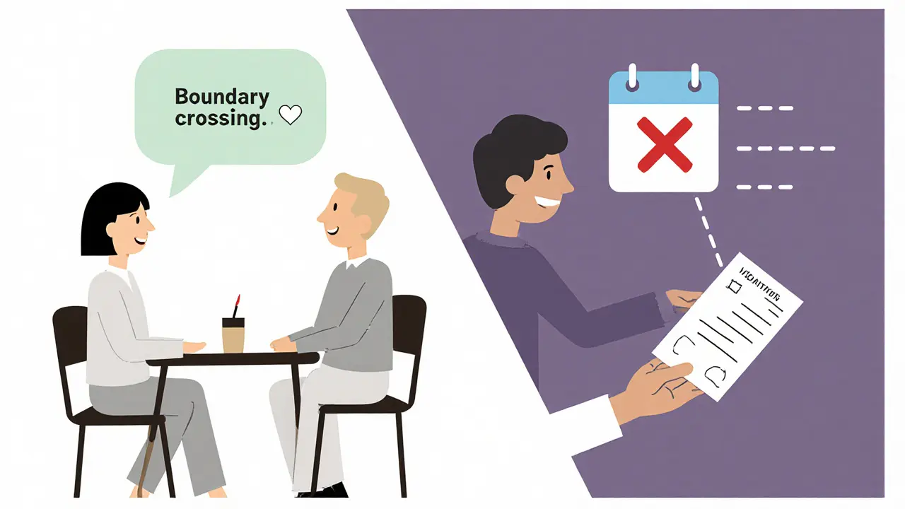 Dvě scénky: lehké překročení hranic a závažné porušení hranic.