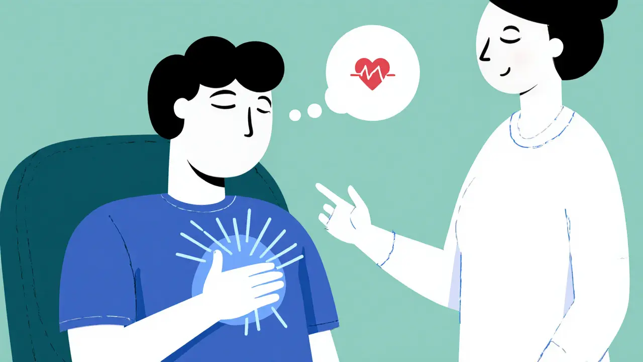 Terapeut vede klienta k dýchacím a grounding cvičením.