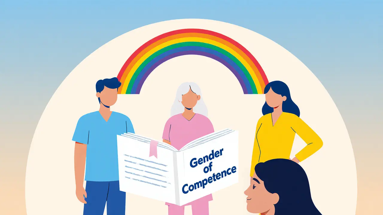 Inkluzivní skupina terapeutů různých genderů podporuje klienta.