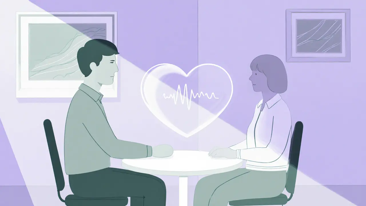 Terapeut a klient během terapie sdílejí otevřenou komunikaci.