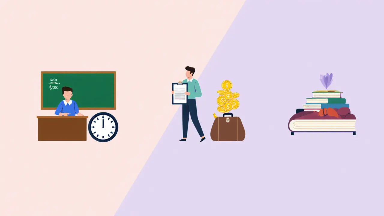 Rozdělený obrázek ukazující výuku, supervizi, cestování a materiály jako hlavní položky nákladů.