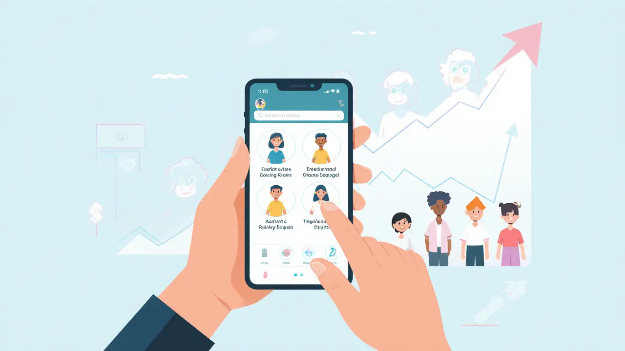 Osoba s autismem používá aplikaci na telefonu pro rozpoznávání emocí a plánování aktivit.