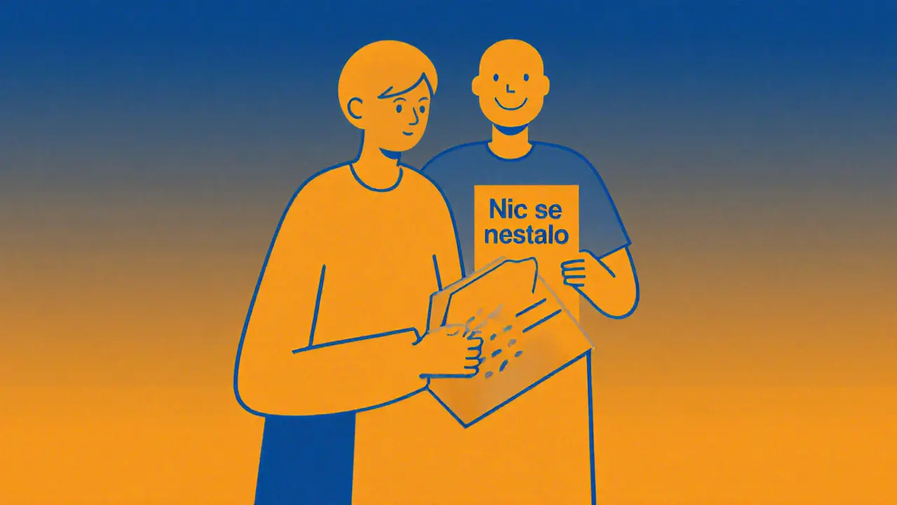 Člověk odesílá e-mail s chybou, zatímco klidná verze sebe ho uklidňuje