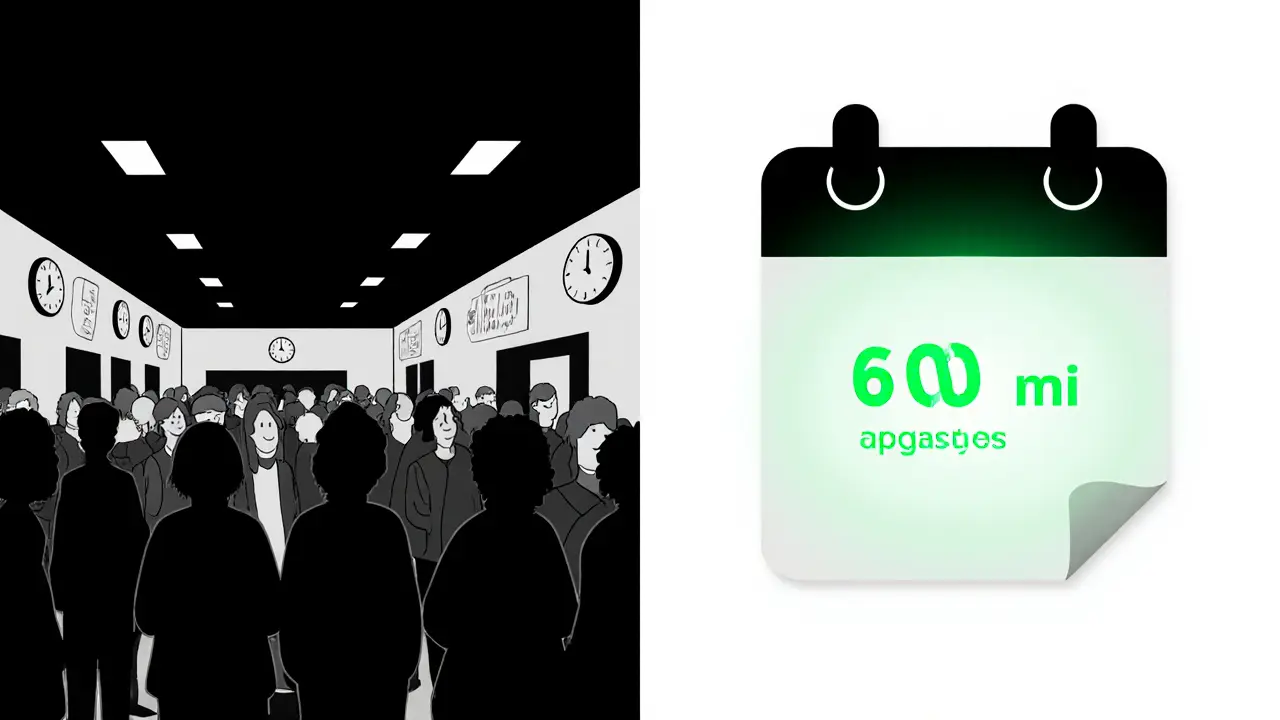 Dvě scény: dlouhá čekací doba vs. okamžitý přístup k online terapii.