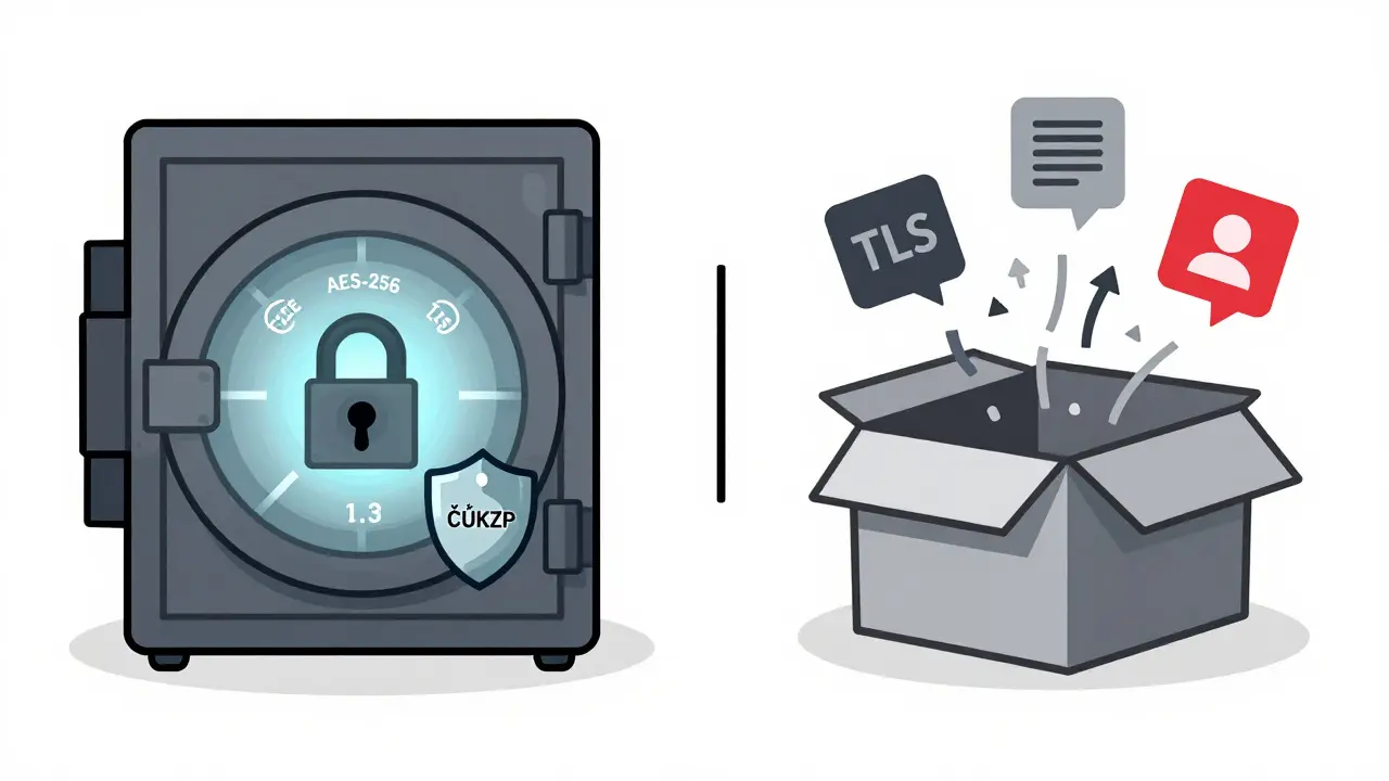 Porovnání bezpečné platformy s uzavřeným trezorem a nebezpečné s unikajícími daty do reklamních firem.
