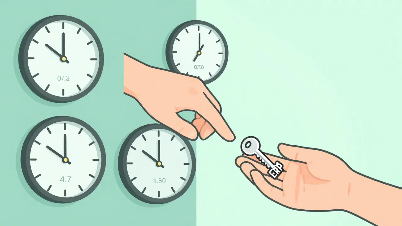 Ruka vytahující klíč od ERP přes zeď časových prodlení léčby OCD.