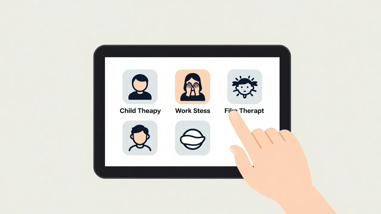 Osoba vybírá terapeuta podle specializací na tabletu