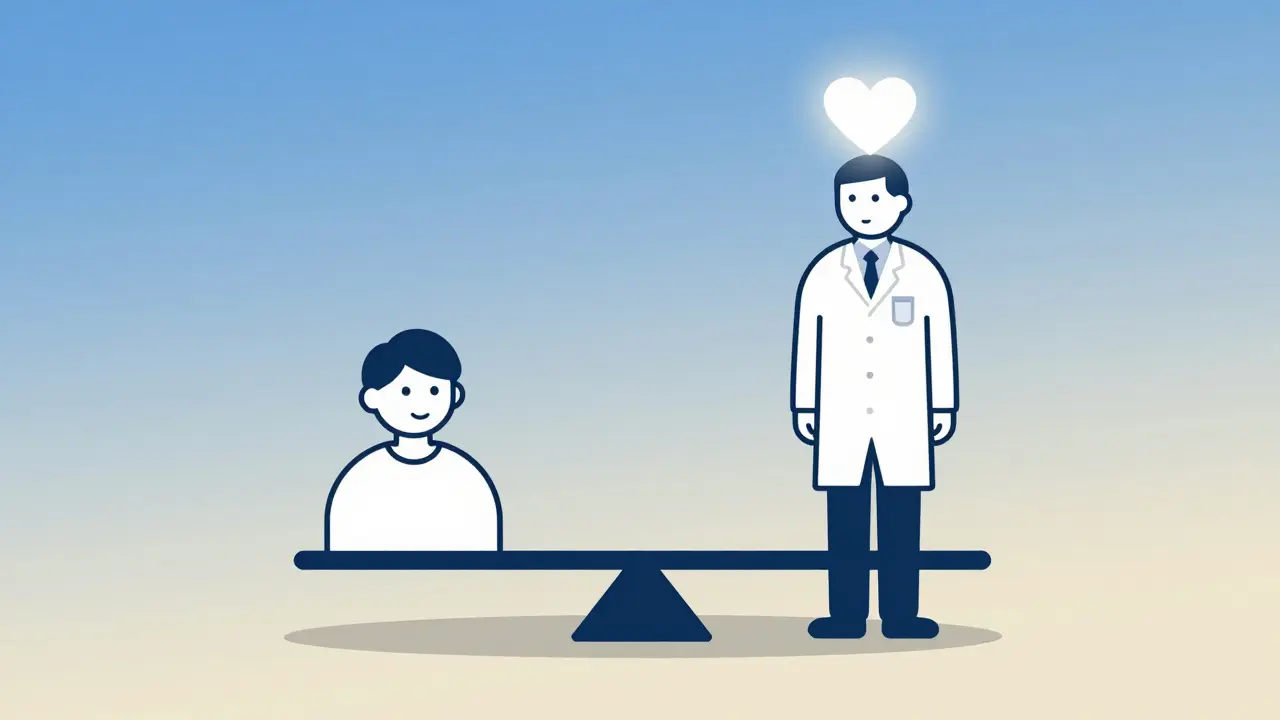 Váha: klient s úsměvem a terapeut s rozsvíceným srdcem — supervize zlepšuje péči.