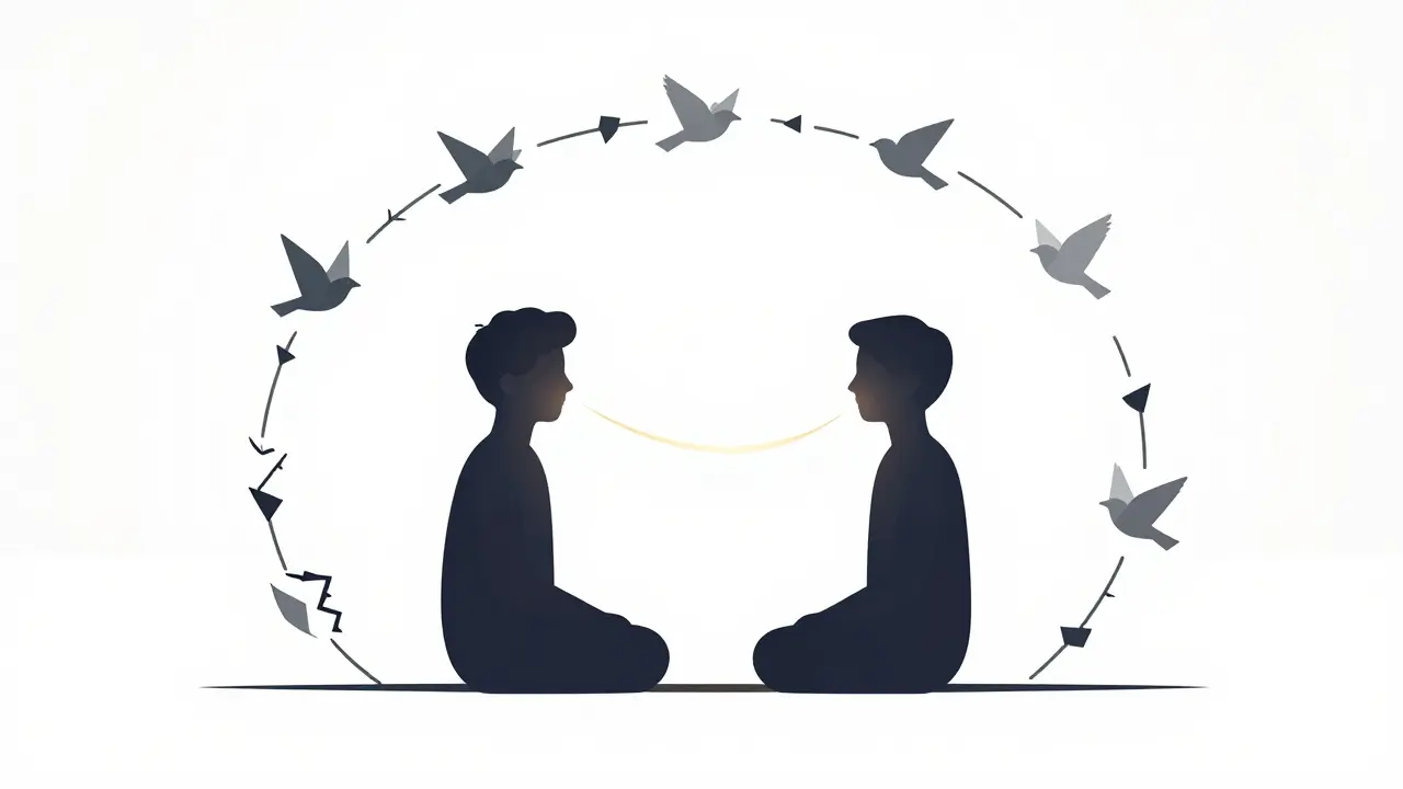 Dva abstraktní tvary představující terapii a uvolnění řetězů.