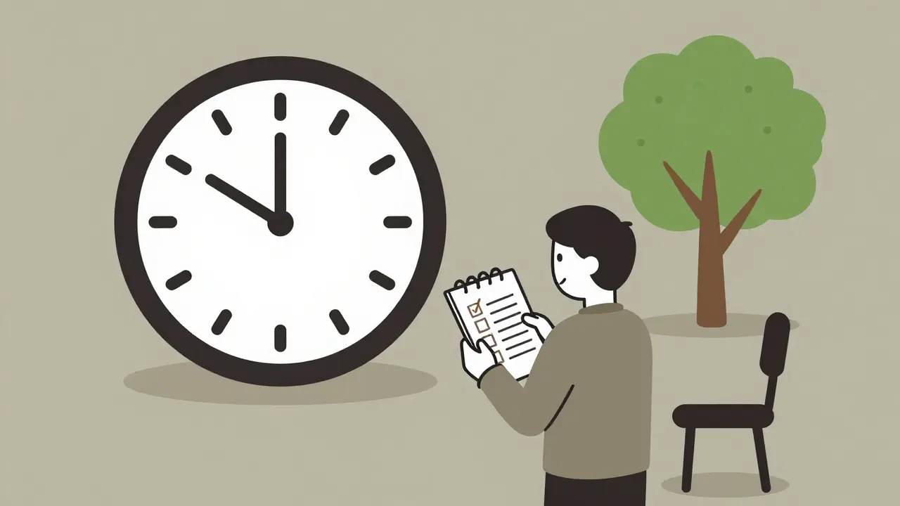 Hodiny s 15 dokončenými kroky terapie a stromem růstu v pozadí.