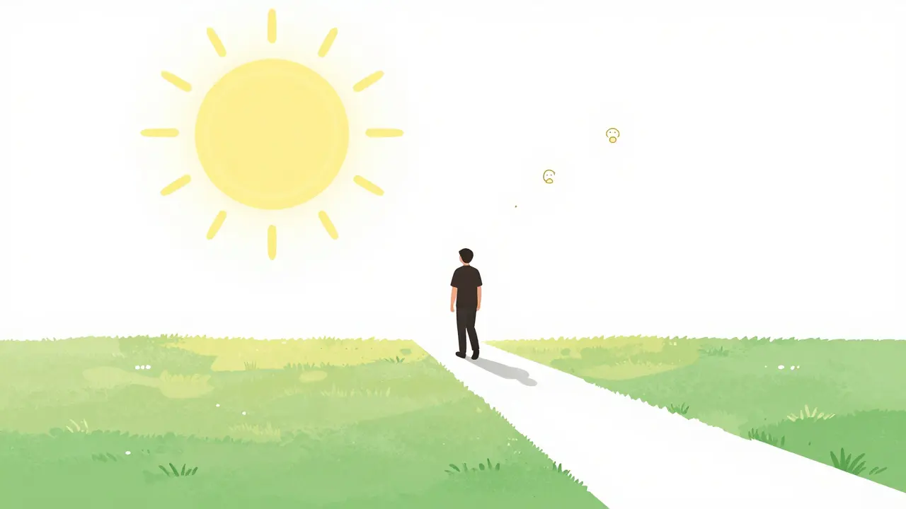 Postava kracajici svobodne s prijatou uzkostmi v dennim zivote.