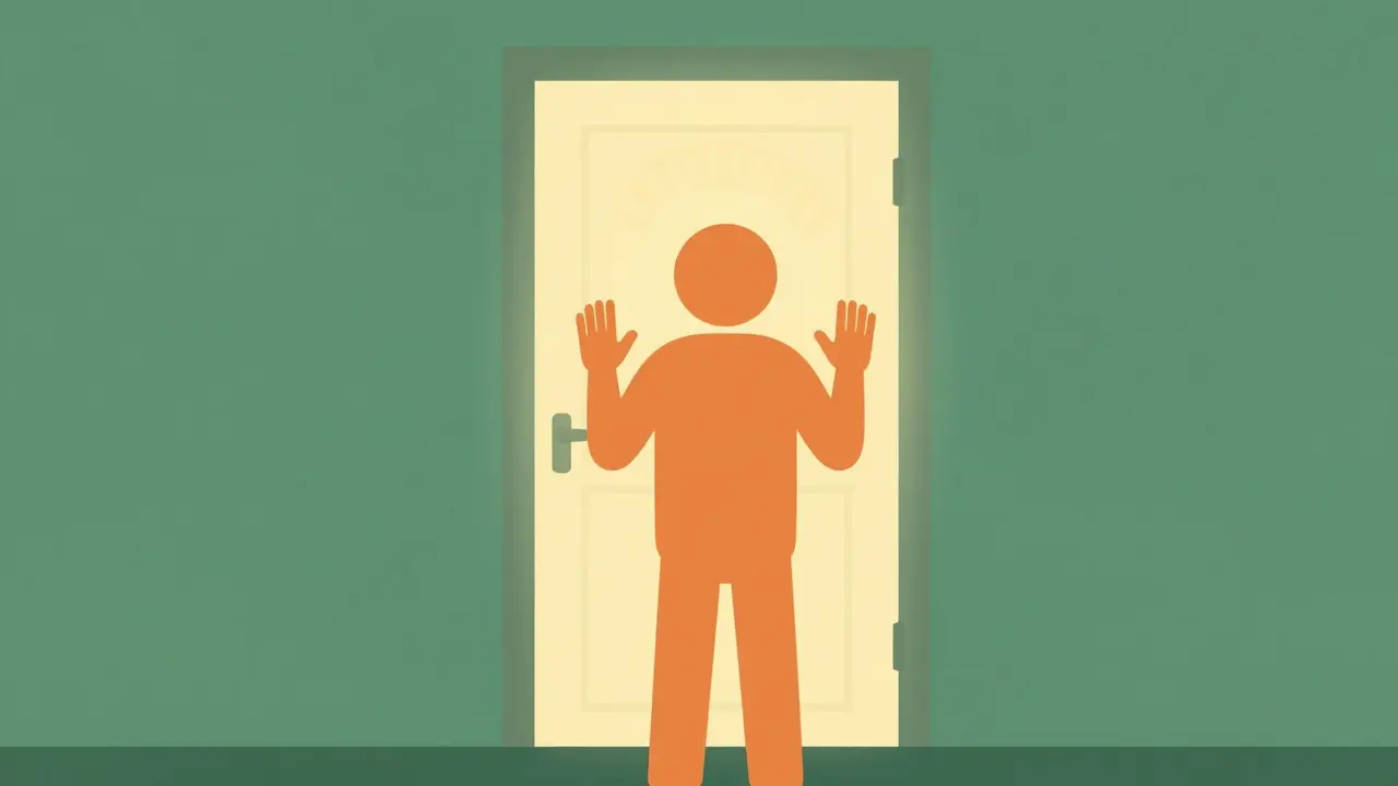 Terapeuticka scena celeni strachu bez ritualu v minimalisticke stylo.