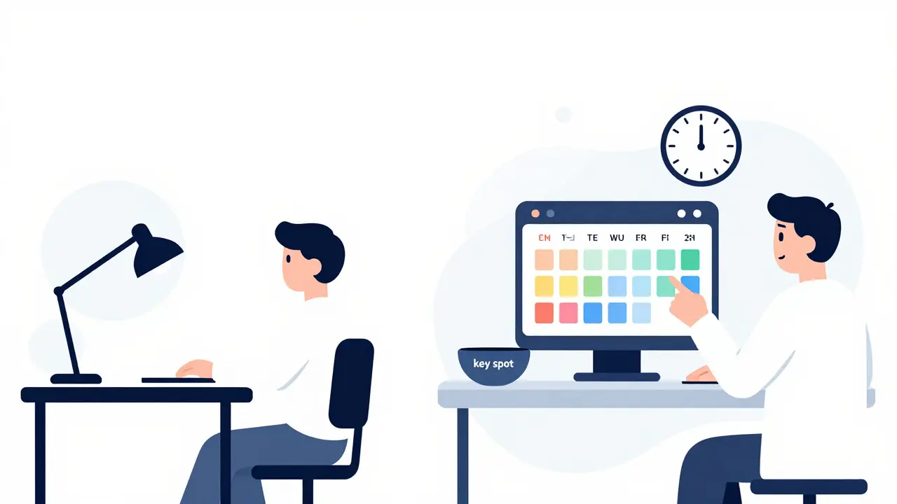 Ilustrace technik organizace času a time-blockingu v minimalistickém stylu.