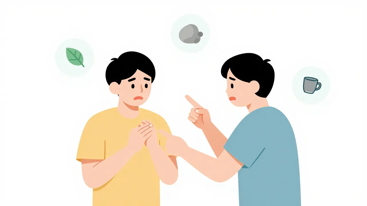 Ilustrace techniky uzemnění při panickém záchvatu pomocí rozpoznávání předmětů.