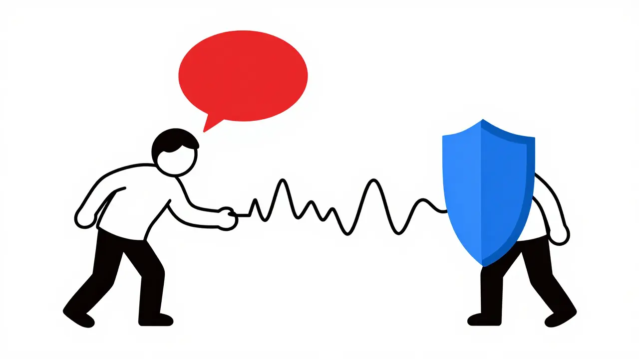 Kresba znázornující přerušování negativních komunikačních vzorců v terapii.