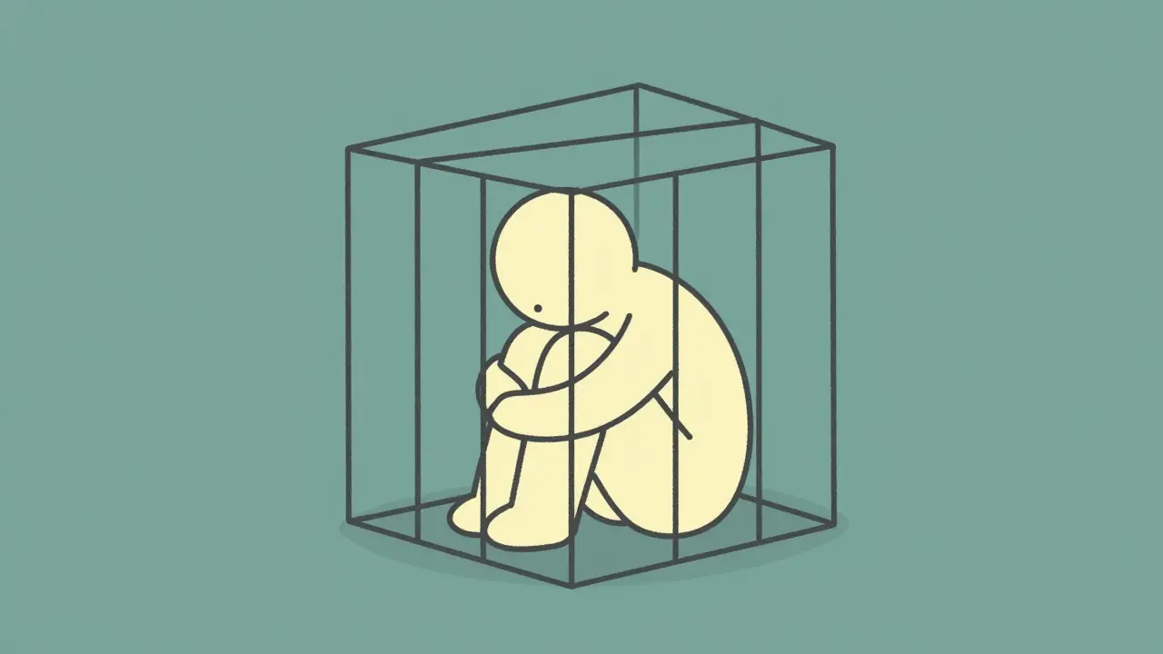 Minimalistická ilustrace postavy uzavřené v geometrickém rámu symbolizující klastr C.