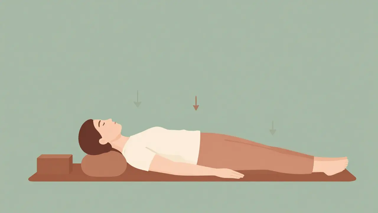 Minimalistická ilustrace pasivní jógové pozice podporující odpočinek.