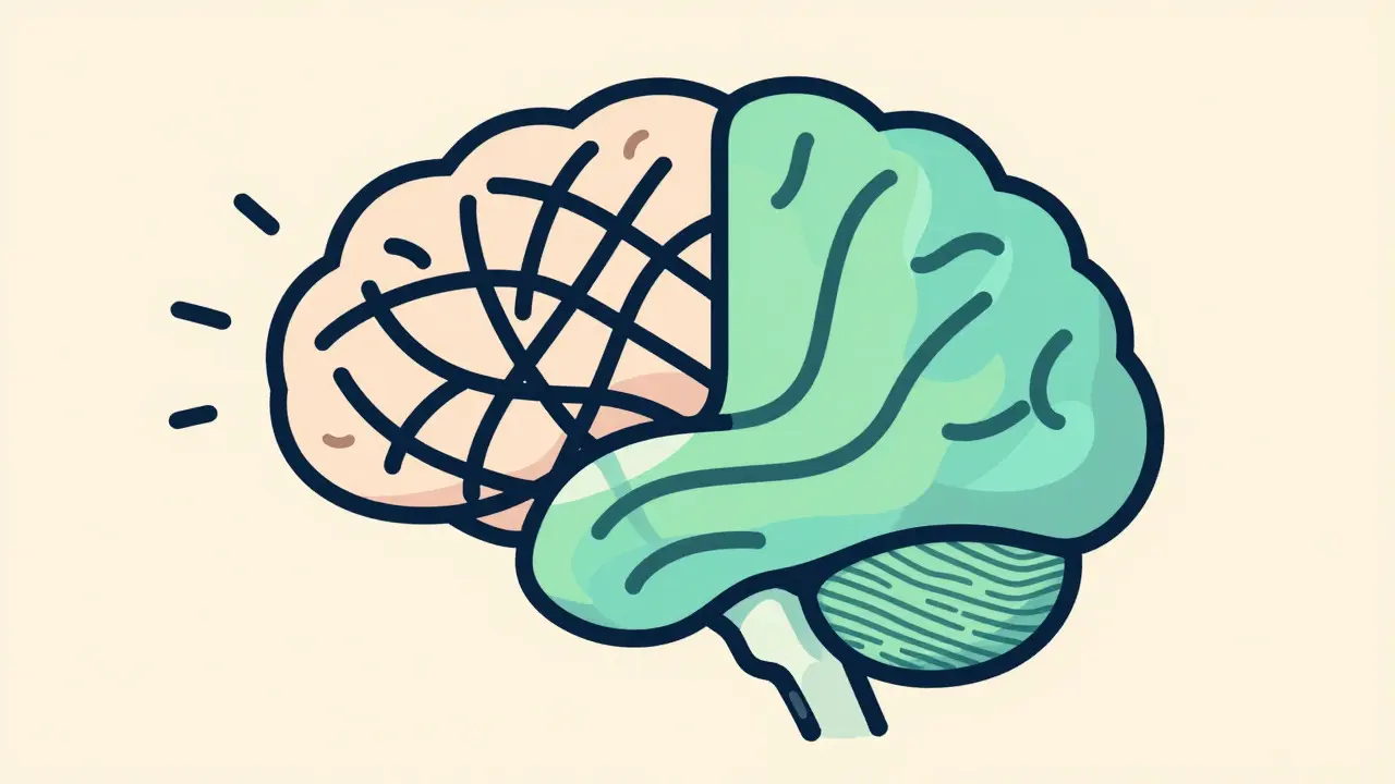 Conceptual illustration comparing a stressed brain with a calm, mindful state