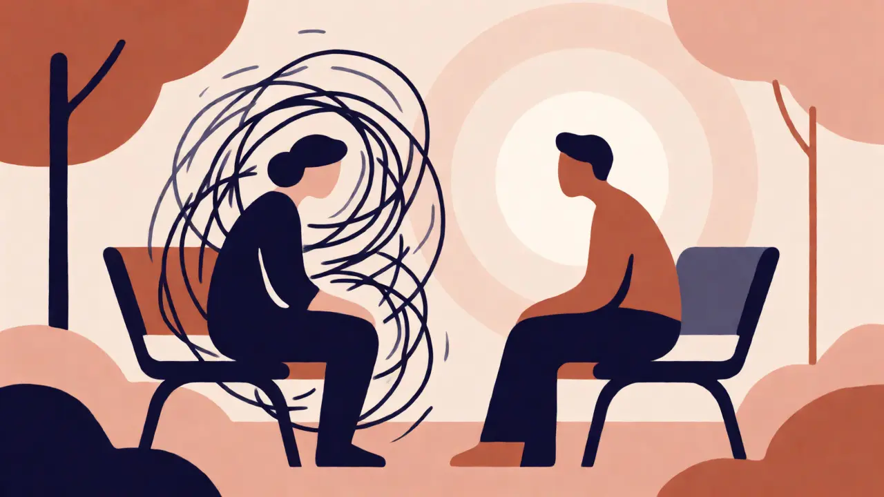 Abstraktní ilustrace aktivního naslouchání a emoční stabilizace