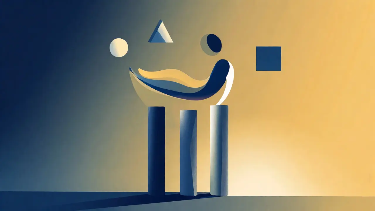 Abstraktní ilustrace tří pilířů rogersovské terapie