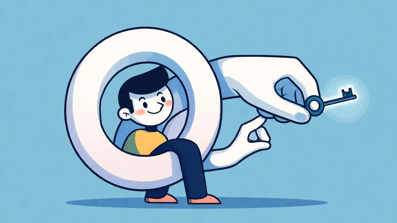 Cartoon of hands tightening a knot while holding a key, depicting attempted solutions.