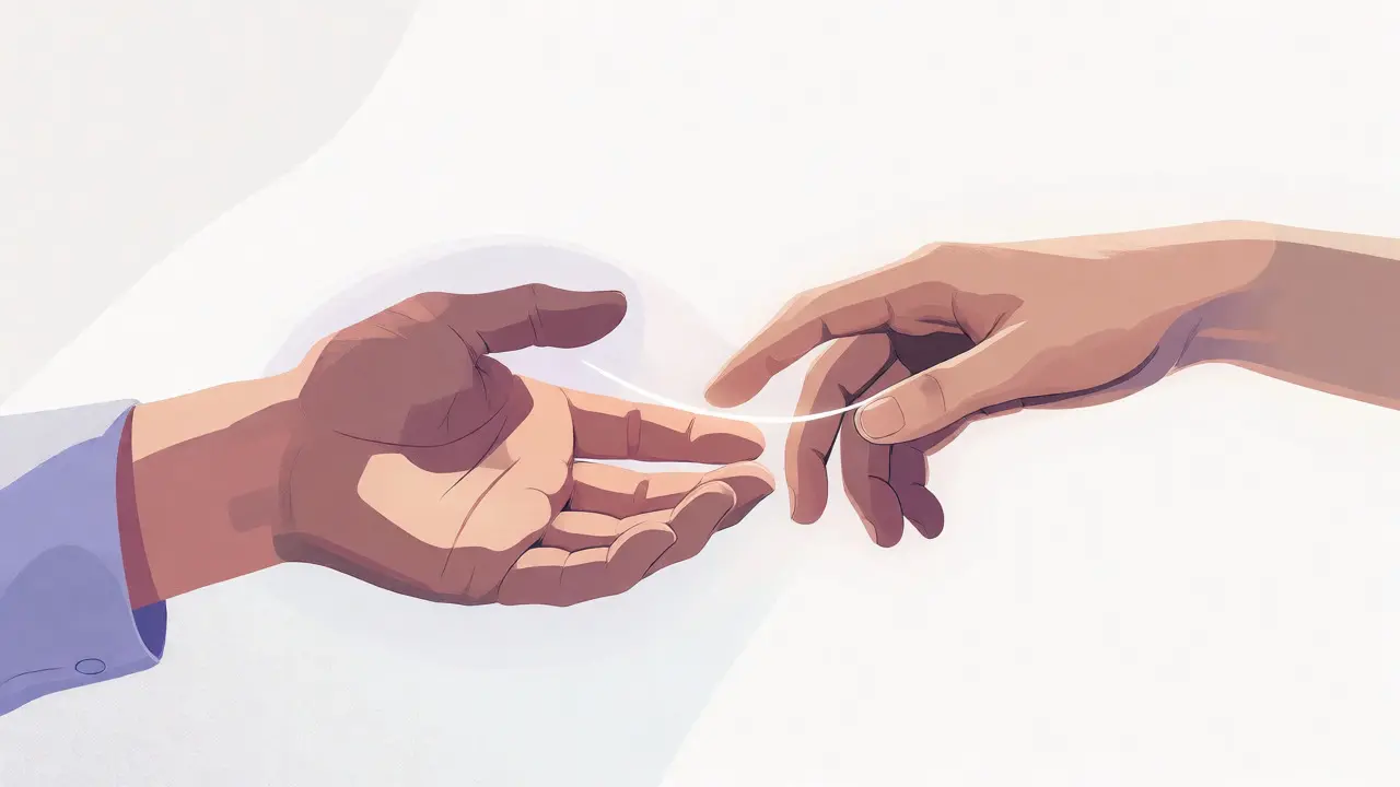 Dvě ruce se dotýkají v minimalistické ilustraci empatie