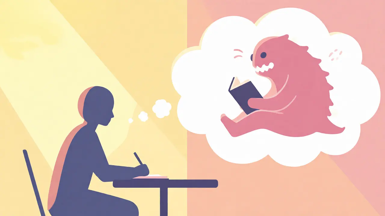 Ilustrace terapie přepisování snů s klidným denním nácvikem