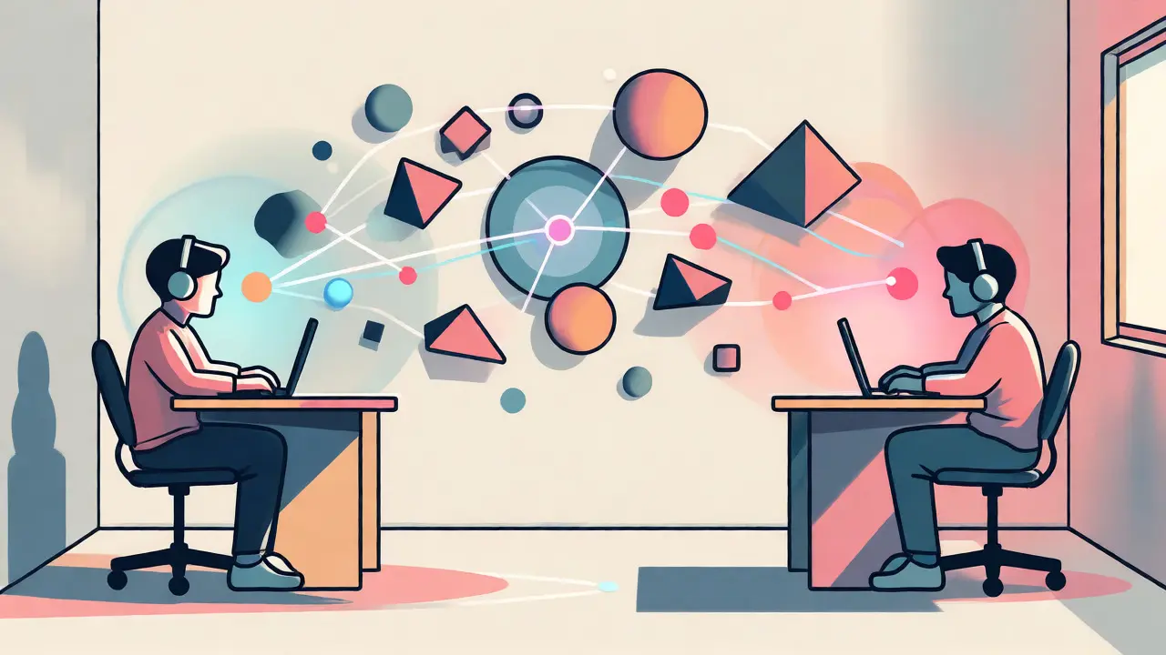 Konceptuální ilustrace propojení dvou lidí přes digitální síť