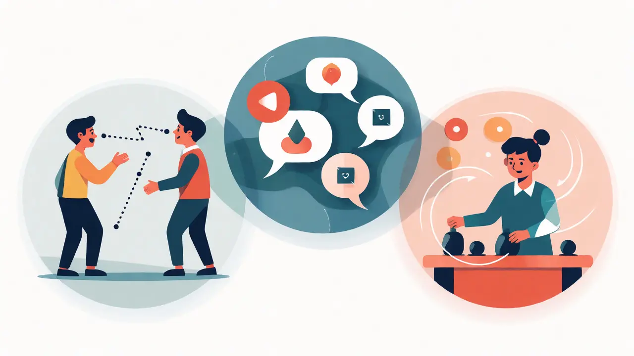 Minimální ilustrace tří pilířů diagnostiky PAS: sociální interakce, komunikace, chování